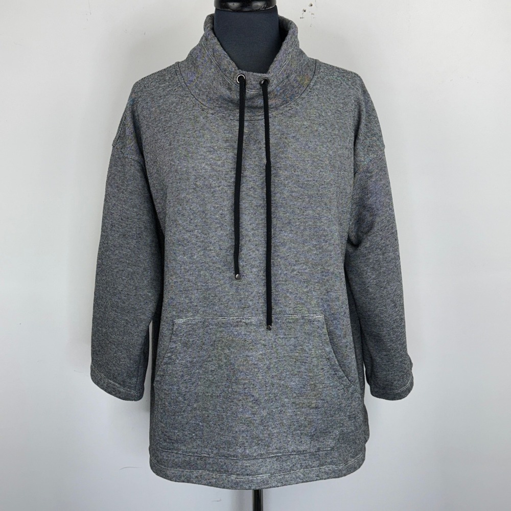 Northern Reflections L Funnel Cowl Neck Gray 3/4 Sleeve Kangaroo Pocket Pullover